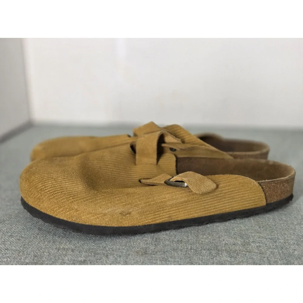 Birkenstock Sandals Slip On Shoes Boston Dark Beige Brown Corduroy Sz 44